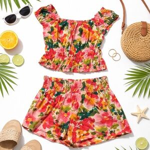Crewcuts Pink and Green Floral Set vacation Hawaii